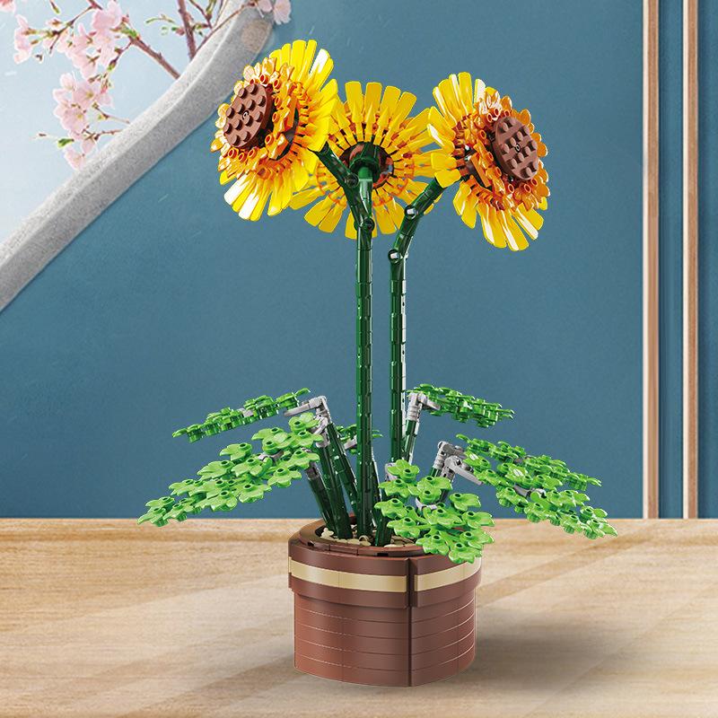 Building Block Simulation Plants Potted Plants Cloud Appreciation Sunflower Flowers Assembly and Insertion Building Block Office Home Decoration Gifts