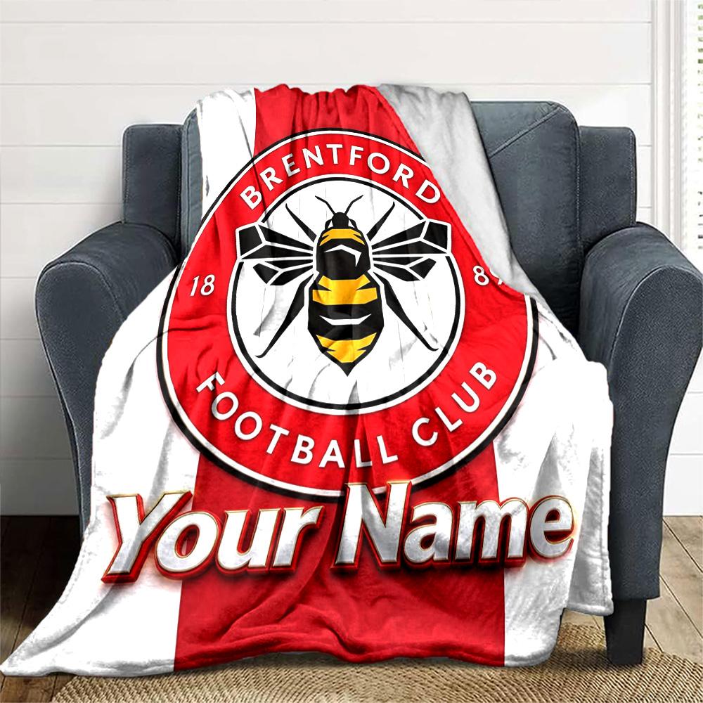 1pc Brentford F.C Blanket with Custom Name, Gift, for Men and Women, Soft Blanket, Good for Sofa Bed Couch Travel, Lightweight Flannel Blanket