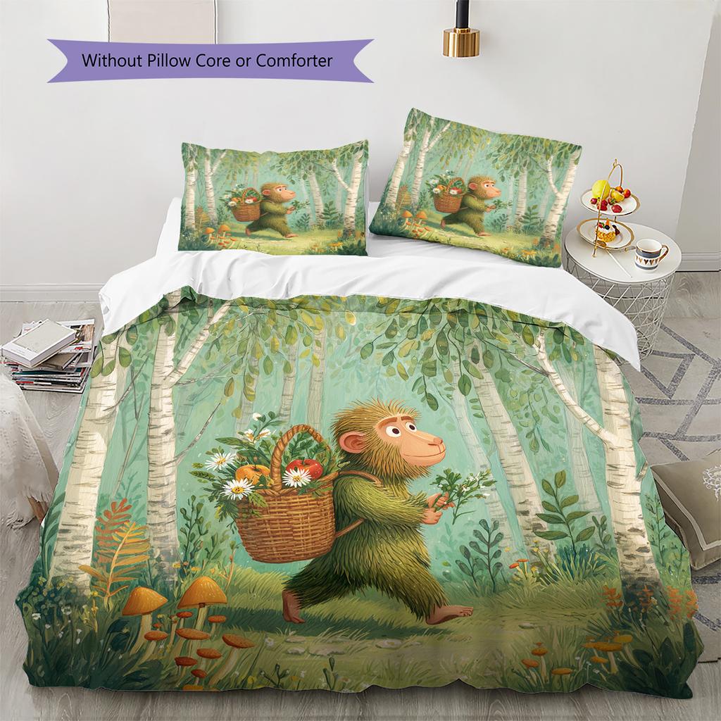 Forest Cartoon Animals Pattern Bedding Quilt Set  Home Decoration  Gift (1 * duvet cover + 2 * pillowcase  without core)