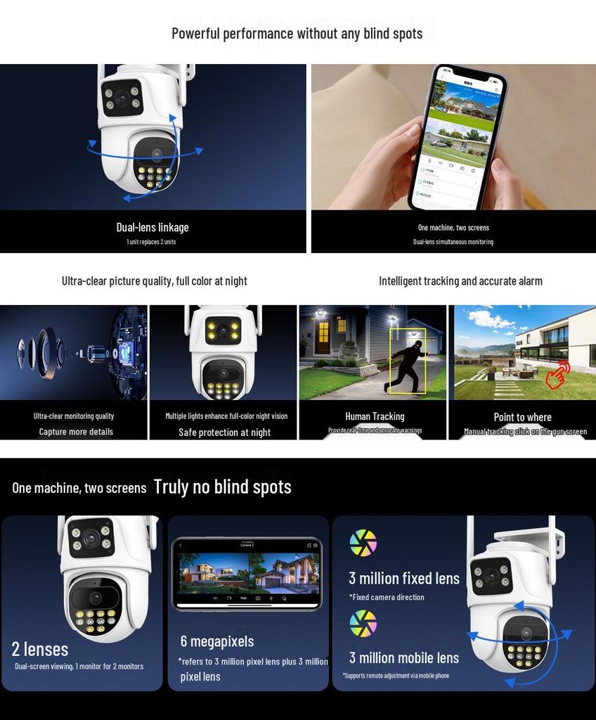 ICSee PTZ Dual-Lens 3MP HD Wireless Surveillance Camera with Dual-Screen