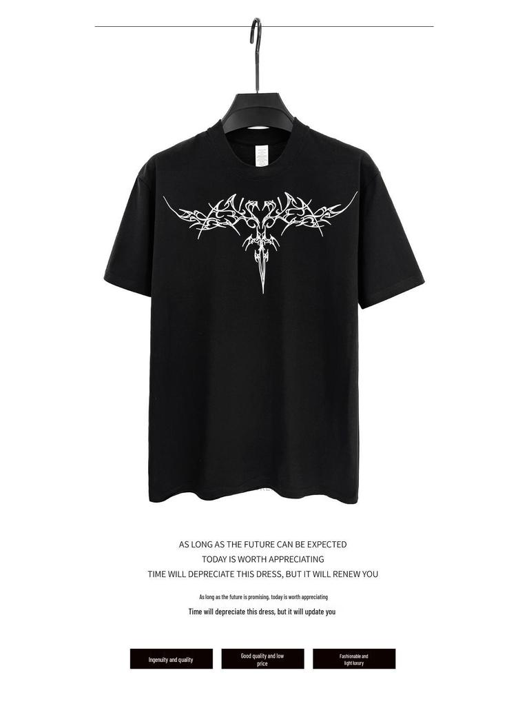 Loose Fit Washed Pure Cotton T-Shirt with Chest Tattoo Print