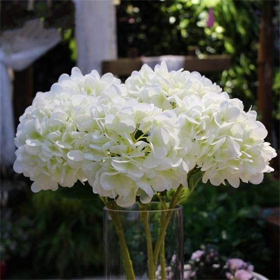 Artificial Flower Vintage Realistic Long Stem Green Large Leaves Hydrangea Fake Plant