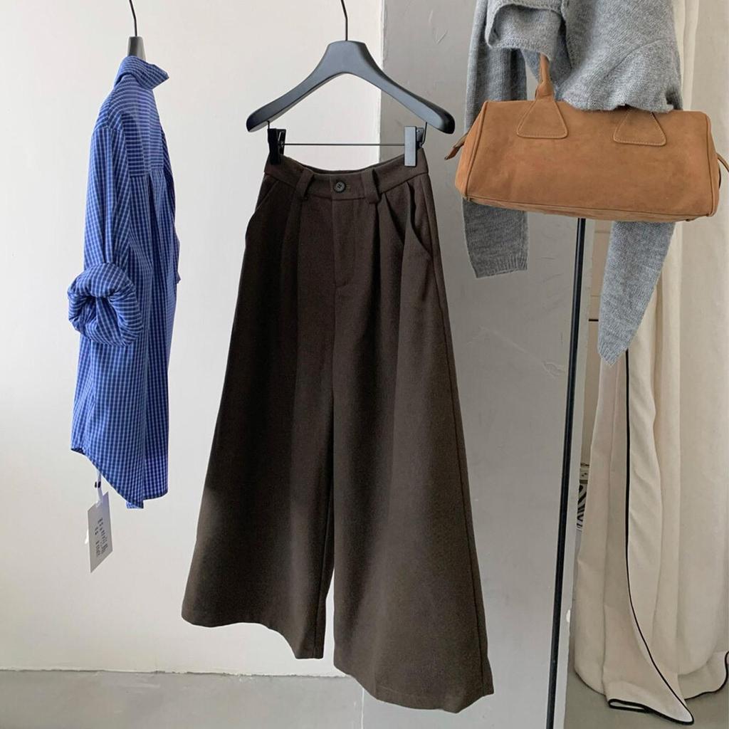 Japanese Woolen High-Waist Cropped Wide-Leg Pants for Women - Autumn/Winter Versatile Slimming Casual Style