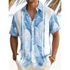 Retro plant leaves contrast stitching men's button pocket short-sleeved Hawaiian shirt