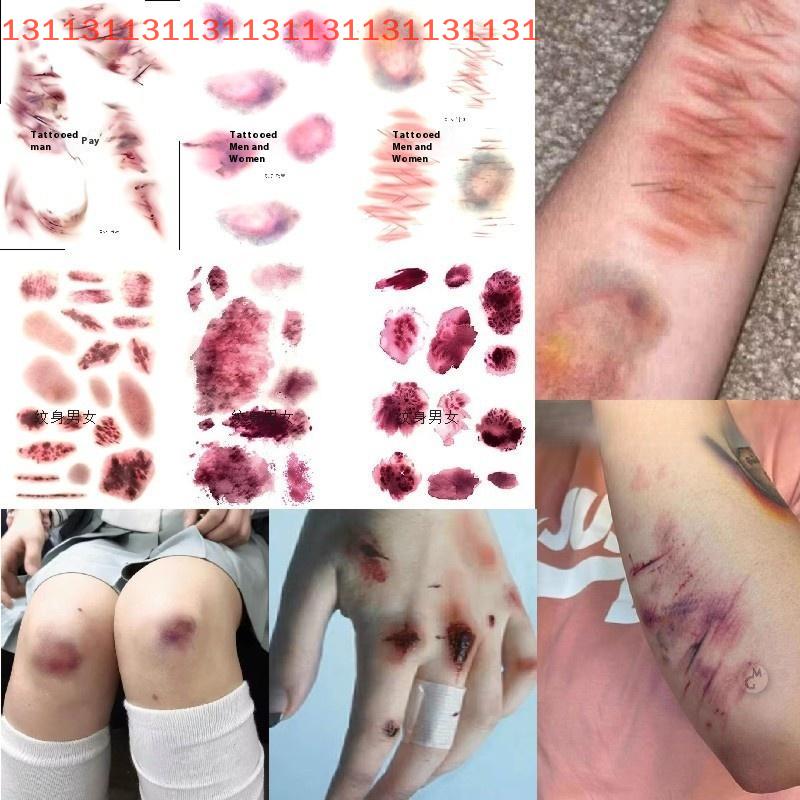 4 Sheets Halloween Wound Bruising Temporary Tattoos Cosplay Waterproof Arm Ankle Scar Tattoo Stickers Lasting Fake Tattoo