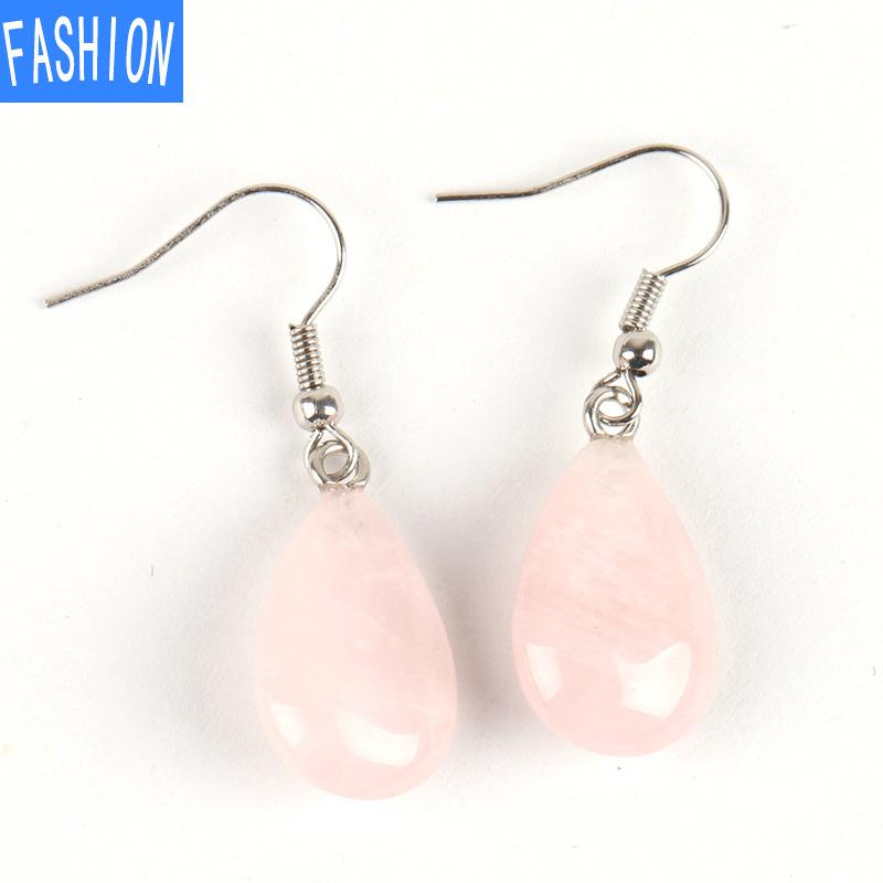 

Ювелирные изделия из полированного натурального кристалла, простые плоские серьги в виде капель воды, женские европейские и американские украшения ручной работы rosequartz