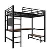 Loft Bed, 90 X 200cm, Iron Frame, Desk, Railing, Ladder, Multiple Shelves, USB+Type-C Socket, LED Strip, Pegboard, Without Mattress, Black