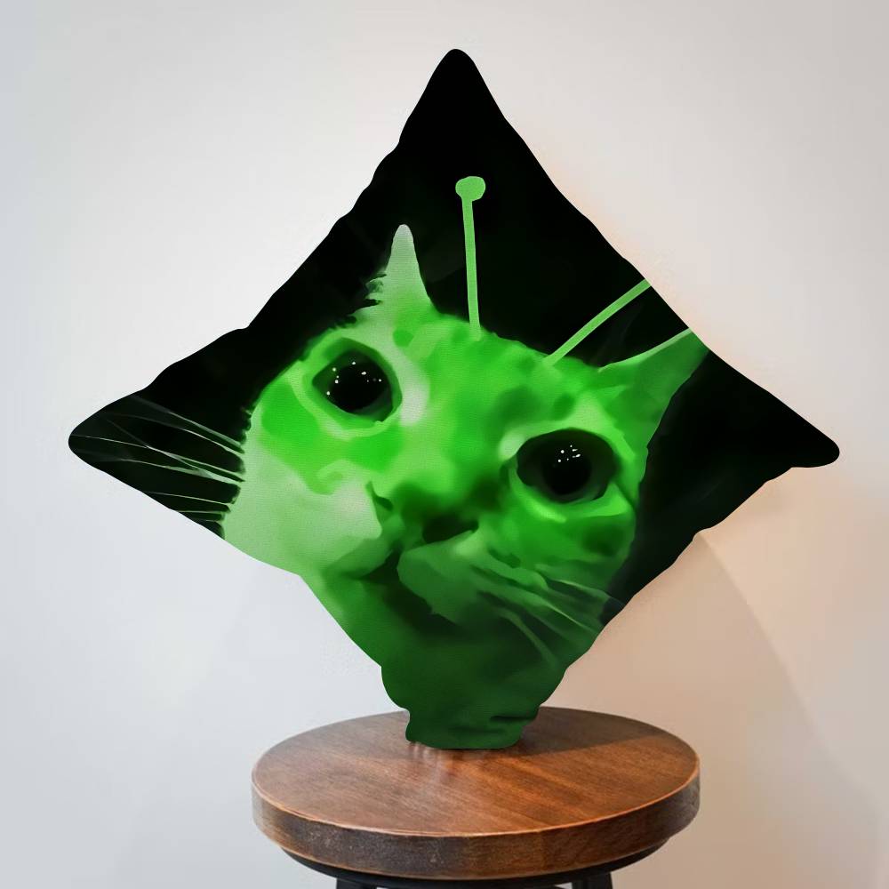 Cute Green Alien Cat Cushion Cover Pillow Cover Decor Pillowcase Printed Cushion Case for Couch