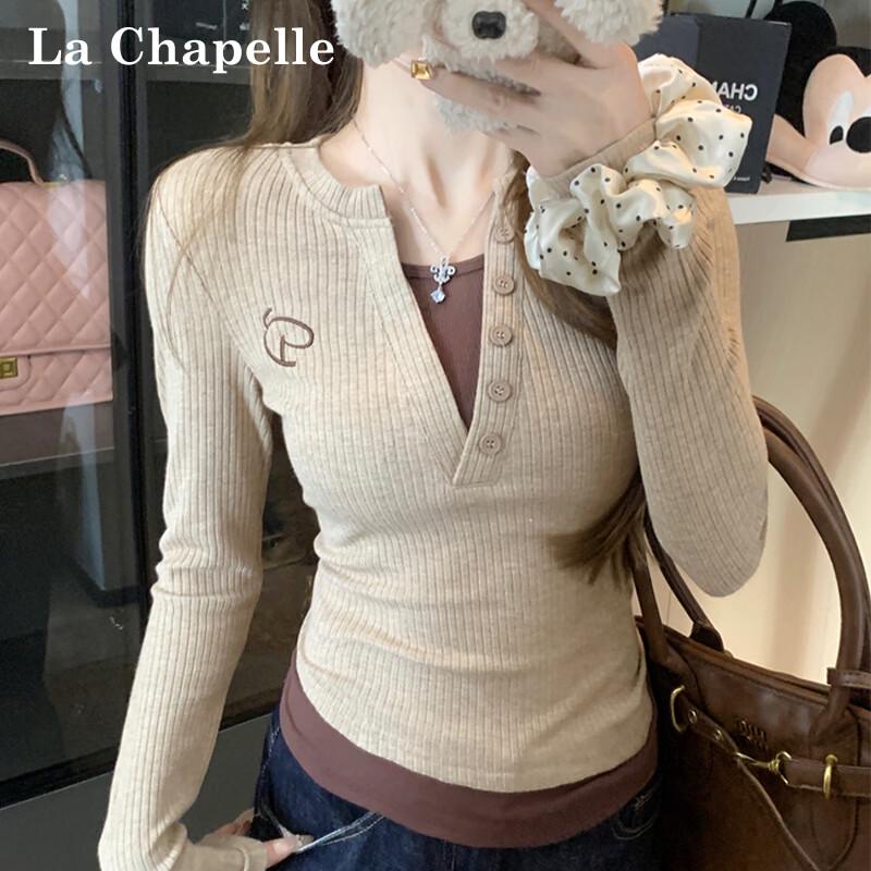 La Chapelle Women's American Vintage Faux Two-Piece Long Sleeve T-Shirt