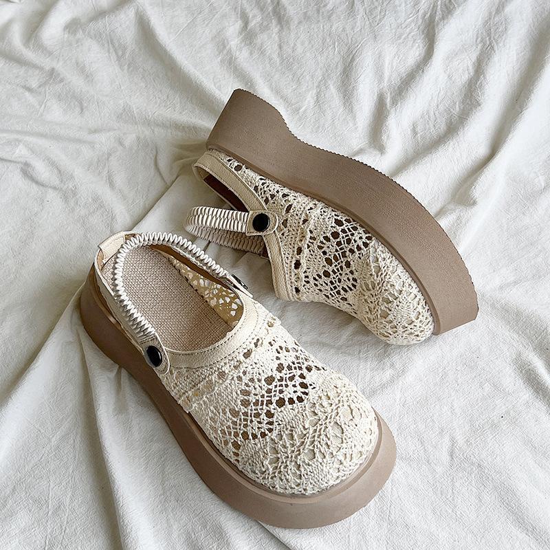 Thick Soled Half Toe Sandals for Women Wearing Two In 2024 Summer, Popular New Style with Hollowed Out Mesh and Skirt, Commuting Sandals