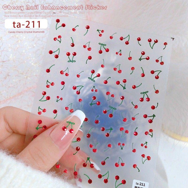 

Jelly Bright Crystal Cute Cherry Nail Sticker Cherry Wine Red Relief Three-Dimensional Adhesive Nail Ornament TA-211
