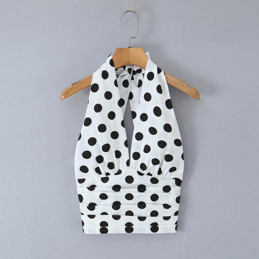 Women's 2025 Autumn/Winter Halter Polka Dot Backless Camisole & High-Waisted A-Line Skirt Set