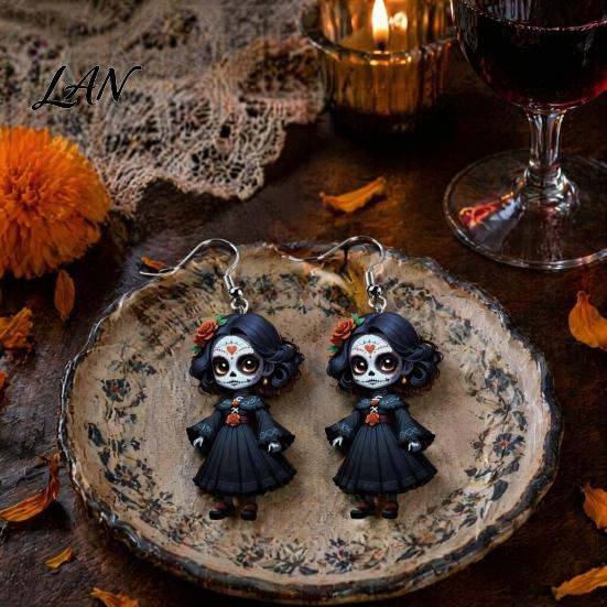 Cartoon Witch Earrings Halloween Earrings, Gothic Drop Lightweight Acrylic Pendant Day of The Dead for Women Girls Accessories Eye-catching