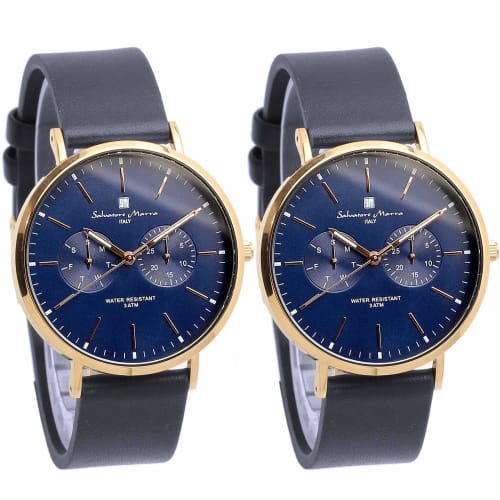 Salvatore Marra Pair Watches, Quartz Movement, Calendar, Italian Brand, Unisex, SM15117L (Rose White Brown, Rose Navy)