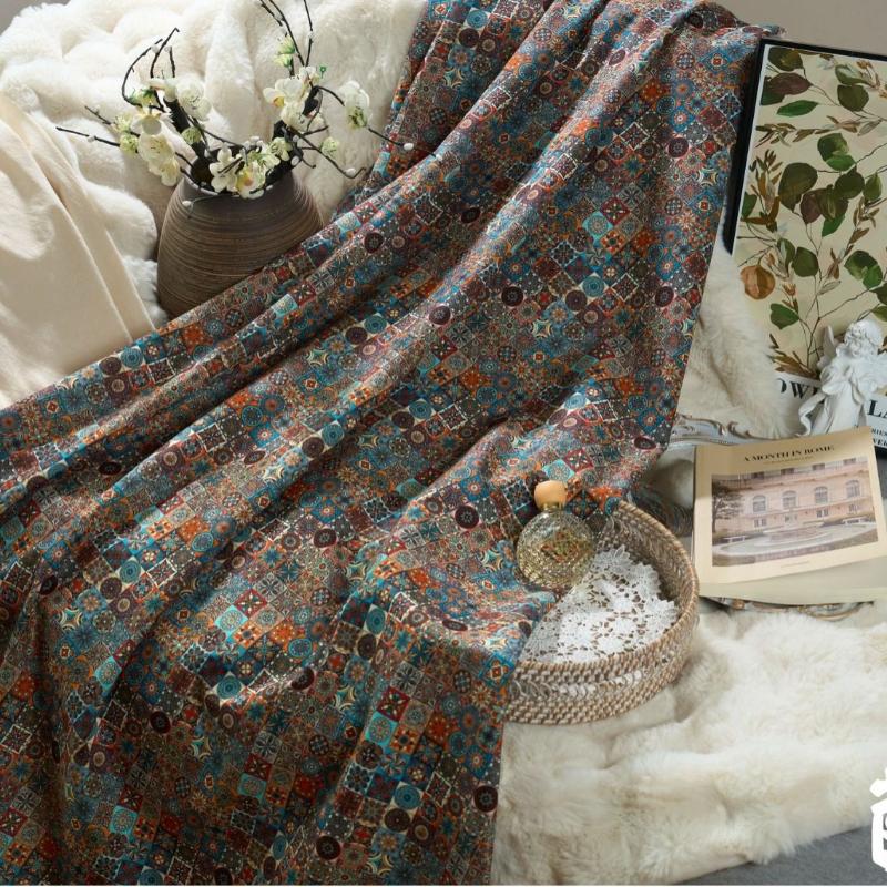 Pure Cotton Printed Plain Weave Fabric Ethnic Style Simia Fabric DIY Dress Coat Decorative Fabric Throw Pillow Bar Tablecloth