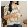 Navava Women Casual Stripe Thin Short Sleeve Knit Nk2086