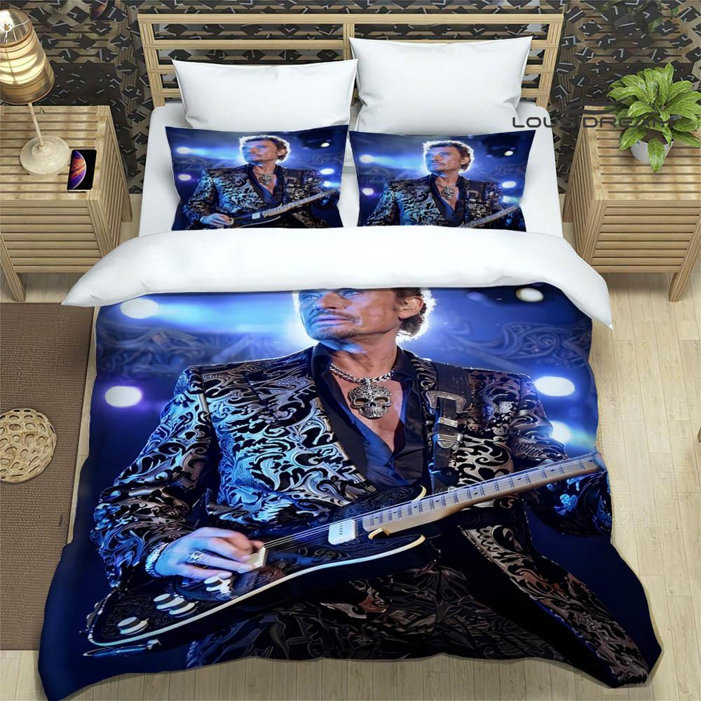 3D Johnny Hallyday bedruckte Bettwäsche-Sets exquisites Bettwaren-Set Bettbezug Steppbett-Set Bettwäsche-Set Luxus Geburtstagsgeschenk