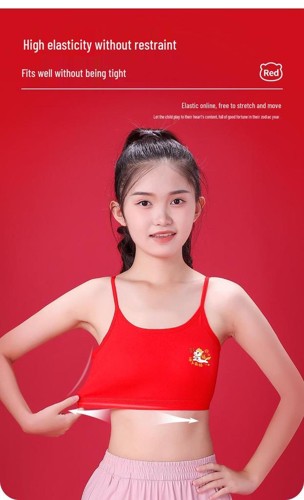 Girls' Red Zodiac Underwear and Bra: Pure Cotton, Wire-Free, Padded for Development, Anti-Bumpy Design for Older Girls