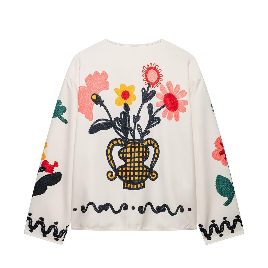 2026 Summer New European and American Cross-border Women's Street Fashion V-Neck Floral Embroidered Jacket W039 70102