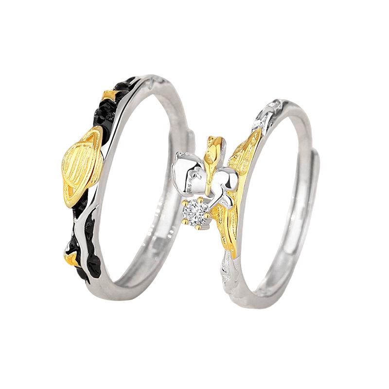 Tichya Kleiner Prinz & Planet S925 Sterling Silber Unisex Offene Ringe - Nischen-Design
