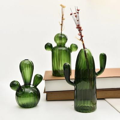 Colorful Creative Cactus Glass Vase Hydroponic Vase Desktop Ornament Modern Transparent Vase Minimalist Living Room Decor