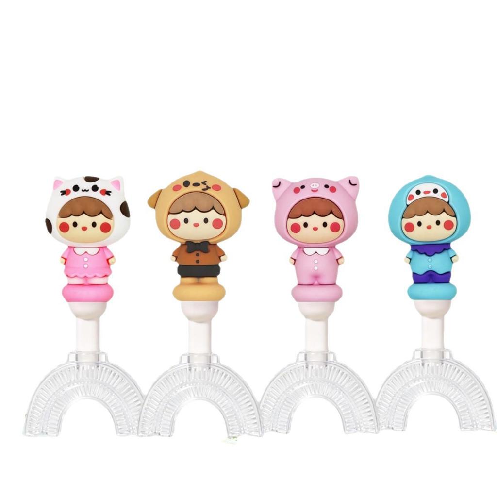 U-Shaped Silicone Toothbrush for Kids 1-12 Years, Soft Bristles, Cute Cartoon Handle