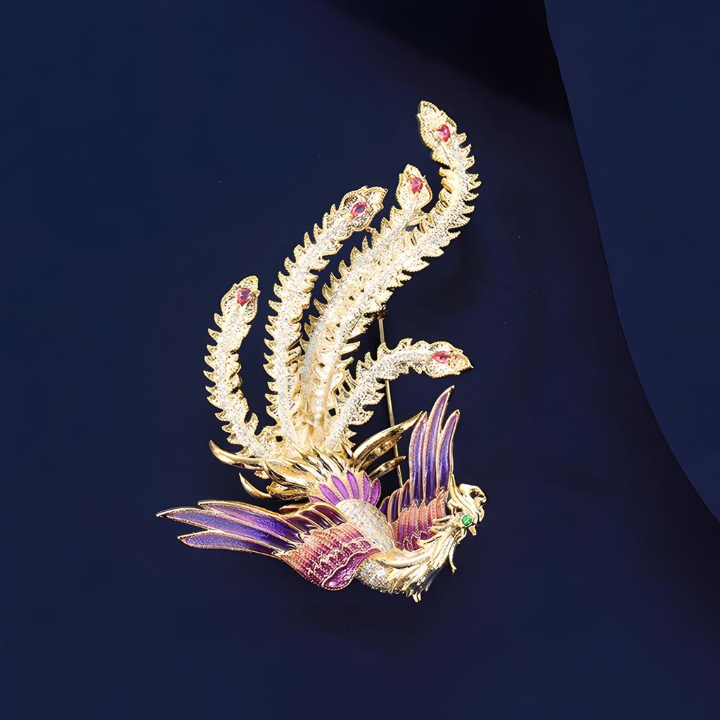 Qifeng High-end Women's Exquisite Enamel Phoenix Feeling Brooch