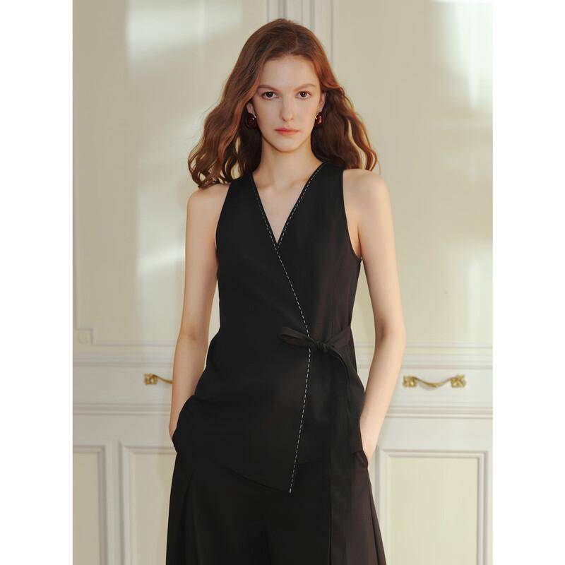 ELLE Women s V-Neck Linen Blend Tie Vest S