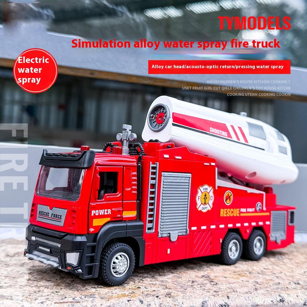 1/32 Spray Caminhão de Bombeiros Brinquedo Liga de Metal Diecast Modelo Elétrico Spray de Água Resgate Veículo de Combate a Incêndio Brinquedo Decoração Presente para Crianças