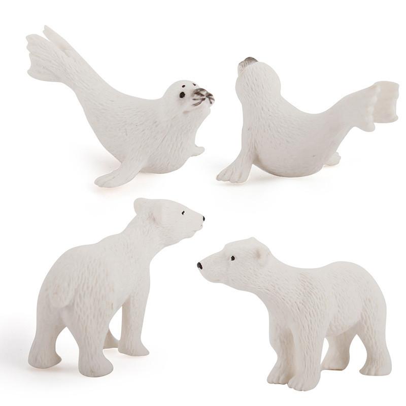 Simulated Arctic Bear White Fox Seal Whale Polar Animals Model Ornament Set