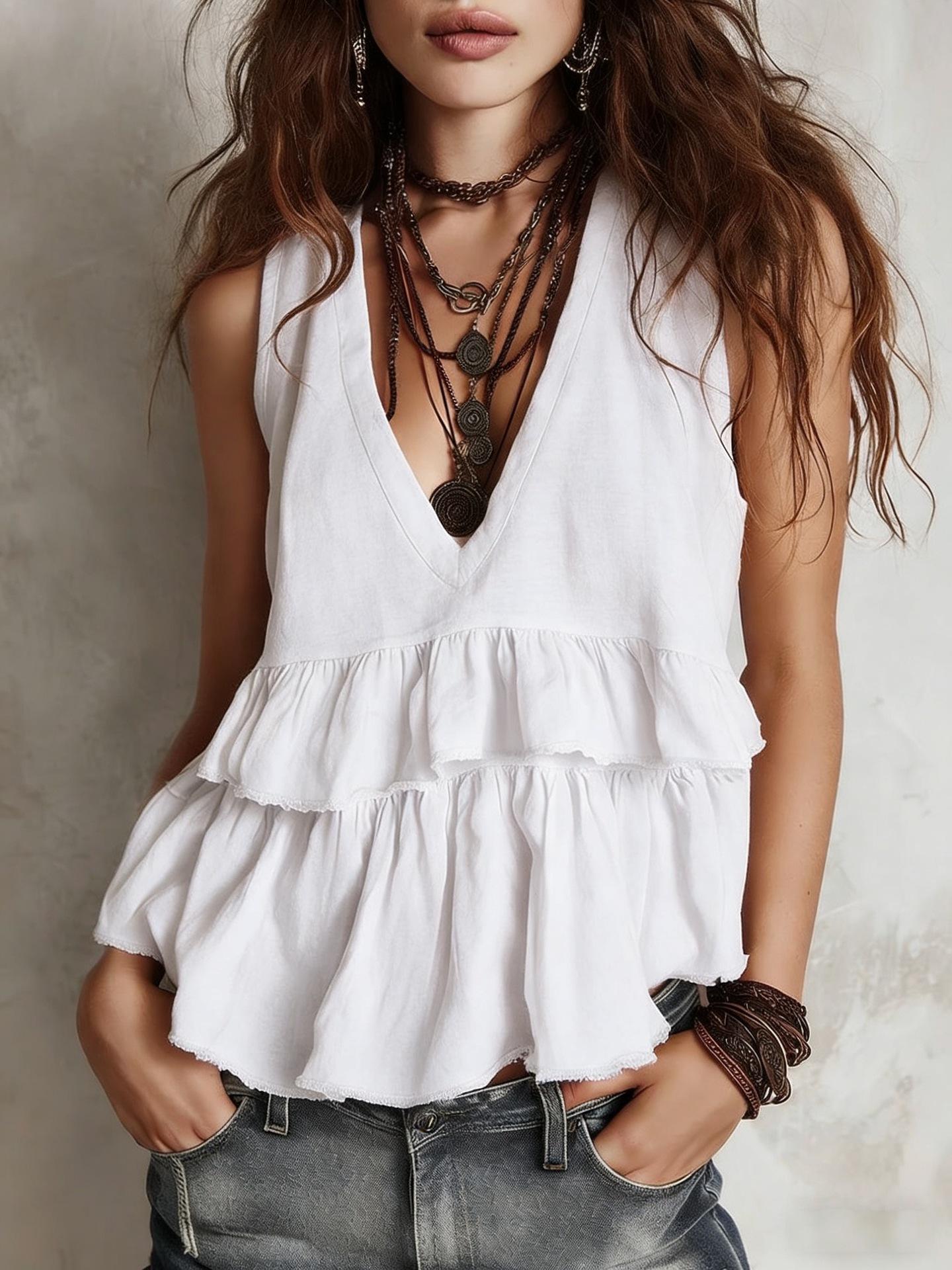 Women S Cotton Linen V Neck Sleeveless Elegant Summer Top S