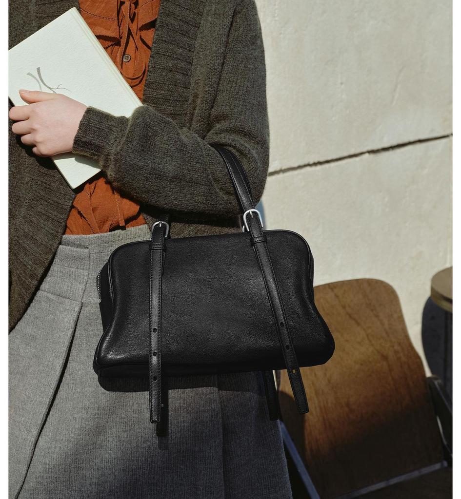 Bolsa de Bowling Casual Retrô Qiu Zhen Youyou Feminina – Bolsa de Mão e Bolsa de Ombro de Couro de Cordeiro Genuíno de Grande Capacidade