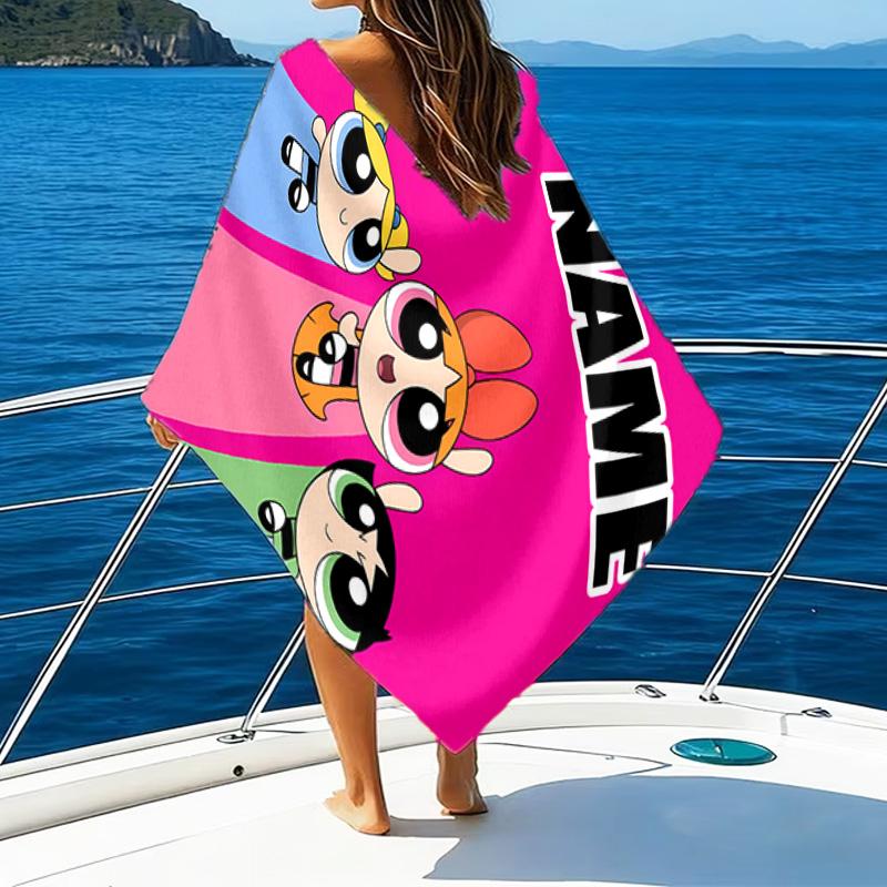 1pc The Powerpuff Girls6 Beach Towel with Custom Name, Beach/Swimming/Bath/Picnic/Camping Towel, Suitable for Seaside Beaches