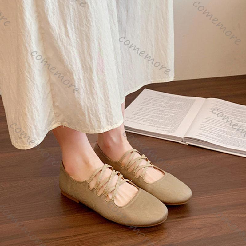 Fashion Comemore 2025 Autumn New Flat Cross Elastic Band Single Shoes Soft Sole Casual Slip On Ballet Style Solid Flats Shoes for Women