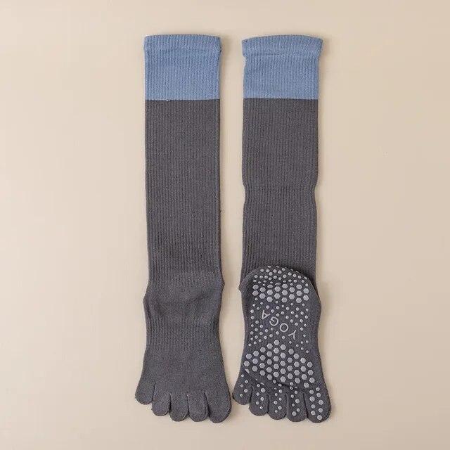 Women Five Toes Pilates Yoga Socks Professional Silicone Anti-slip Fitness Sports Socks Solid Color Cotton Knee Socks Stockings