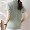 Women Sweaters Pullovers 2025 Summer Short Sleeve Turn Down Collar Casual Knitted Sweater Women Tops Pullover JJ291