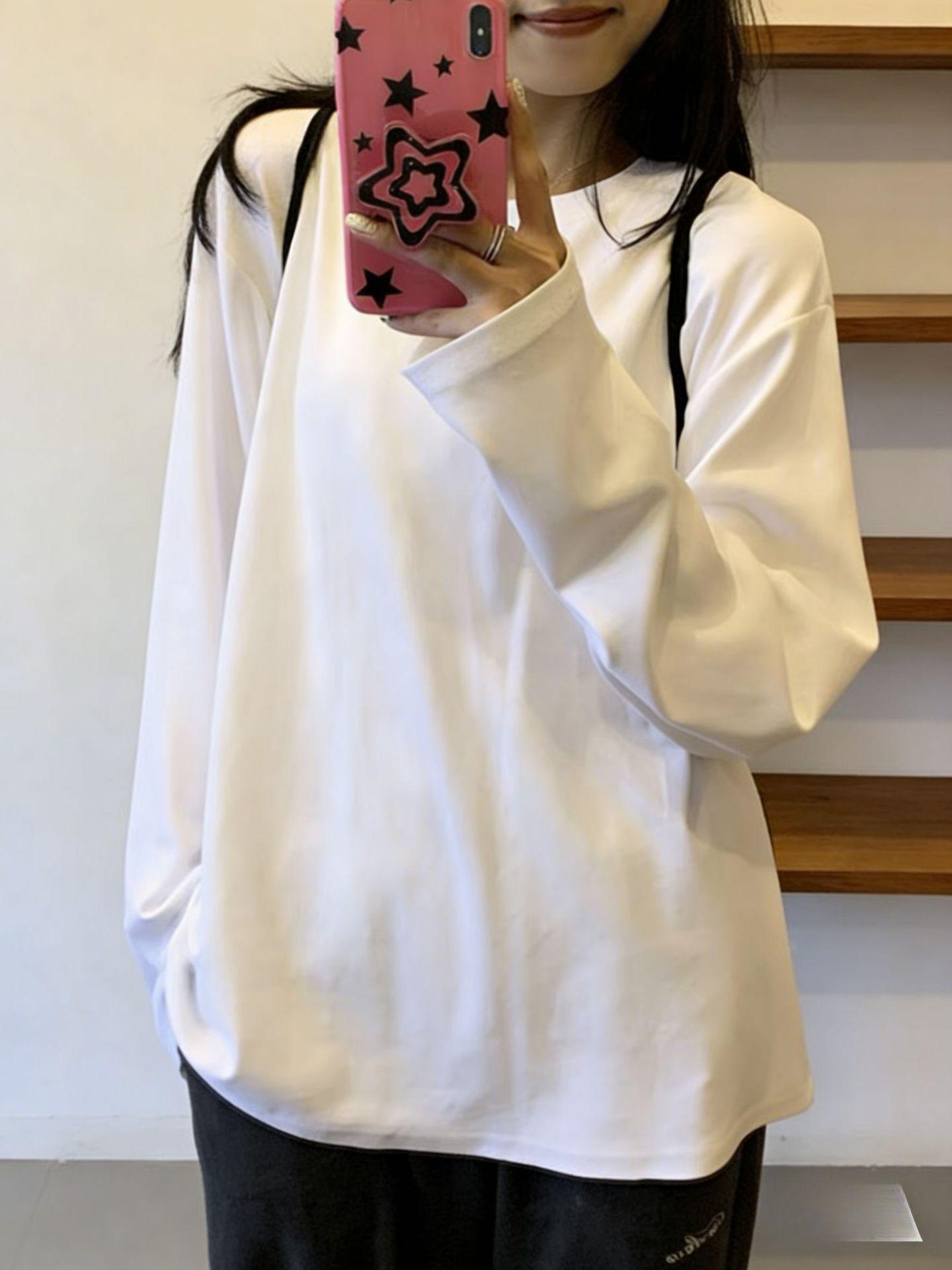 

Women s Heavyweight Long-Staple Cotton White Long-Sleeve T-Shirt, Loose Fit, Ideal for Spring and Autumn, 2025 Style. XXXXL (185-210 jin)