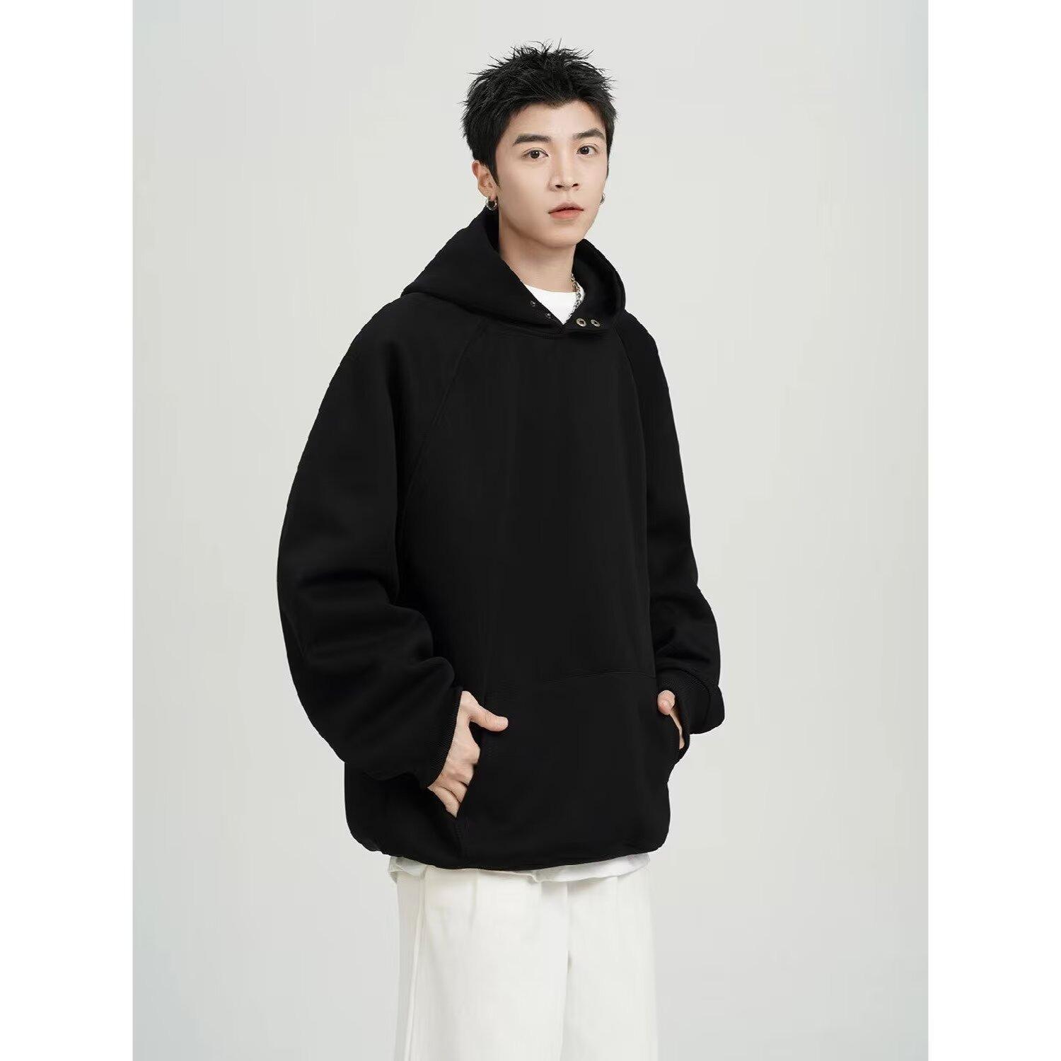 

Double-Button American Autumn Double-Layer Hoodie Pullover - Versatile and Trendy Sweatshirt Jacket L чёрный