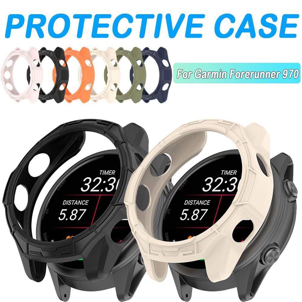 

TPU Protective Case Hollow Anti-Scratch Screen Protector Soft Frame Bumper for Garmin Forerunner 970 Smart Watch Accessories рожевий