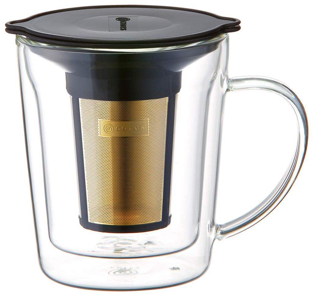 cores Gold Filter Double-Walled Mug C412, 300ml, Keeps Freshly Ground Coffee and Tea Hot or Cold, No Brewing Equipment Required