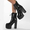 Eilyken Punk Style Platform Patent Leather T-tied Women Ankle Boots Autumn Winter Round Toe Square High Heels Shoes