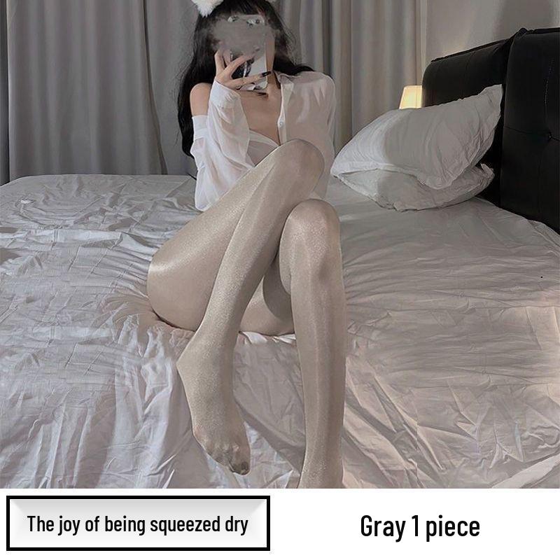 Perleťové dámské punčochy - Lesklé černé a bílé hedvábné, Ultratenké, Zeštíhlující, Šedé punčochové kalhoty pro vylepšení pokožky na léto.