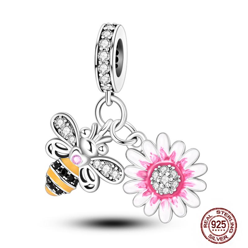 Pink Purple Series Charms Copper Murano Glass Butterfly Animal Paw Print Clasp Charm Beads Fit Original Bracelet Diy Jewelry