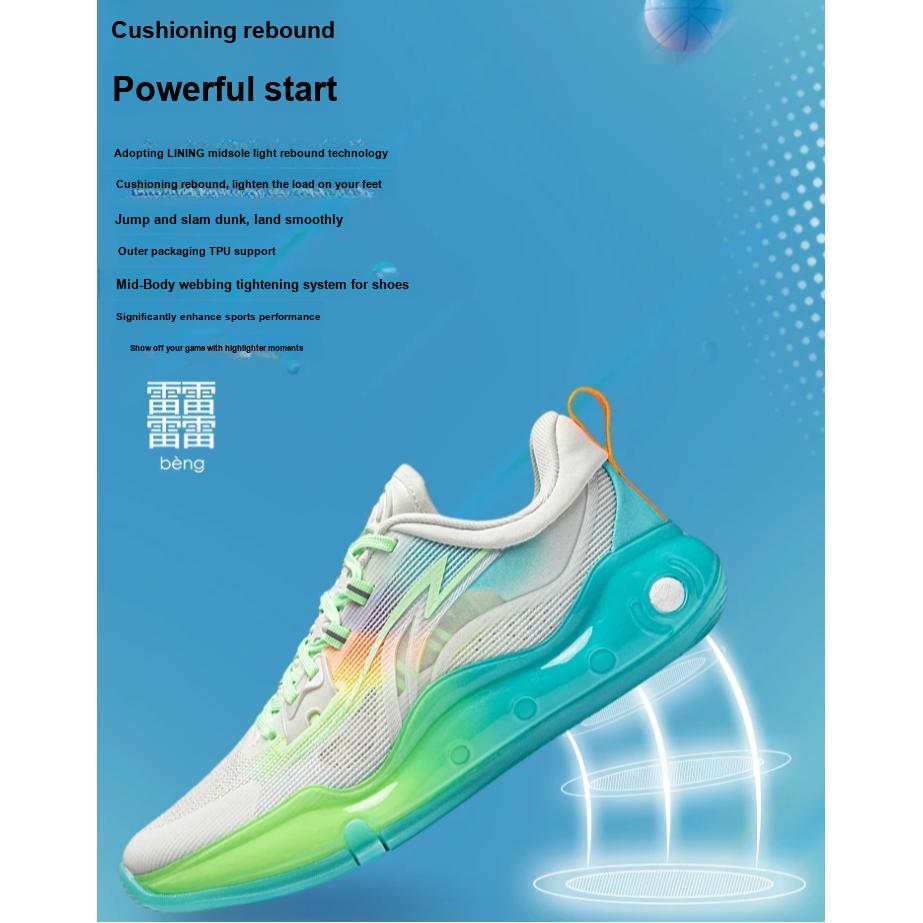 Li Ning Premium 4.0 Reflektierend Leicht Atmungsaktiv Rebound Low-Top Basketballschuhe Kinder Sneaker Hellgrau Blau YKBU016-1