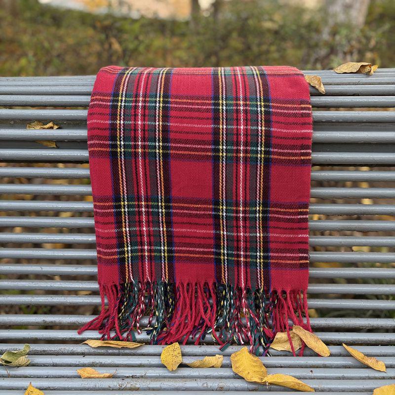 Women's Red Plaid Cashmere-Like Scarf Shawl - Warm, Versatile, Fashionable for Autumn and Winter