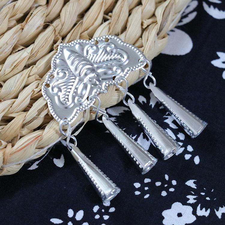 Ethnic Miao Silver Butterfly Pendant with Bells