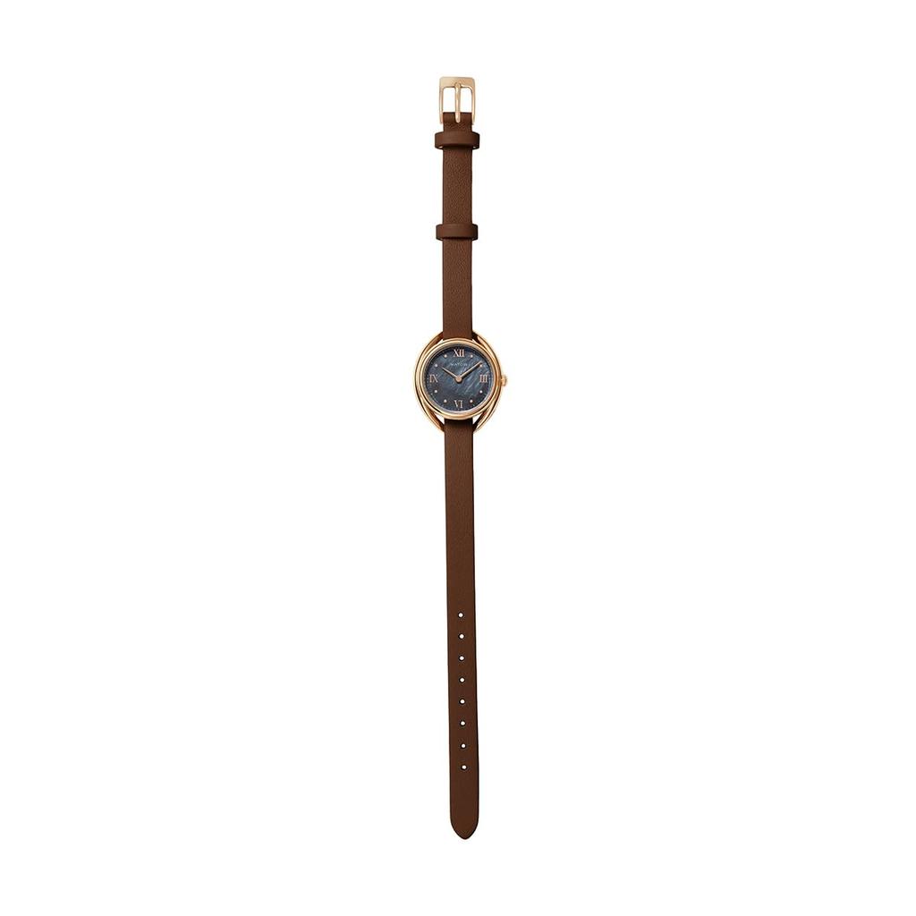 Authorized Dealer MATOW Watch with Leather Strap Indigo Round Rose Gold AKI Akilea [MATOW] Solar-Powered Women's (mw001011brwss) [Shiki Charcoal]