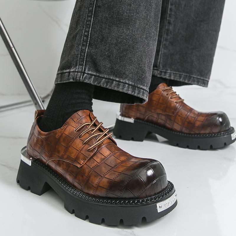 Fashion Classic Men Thick-soled Derby Shoes Black Brown Men Casual Comfortable Breathable Fashionable Big-headed Shoes Social Shoes Men