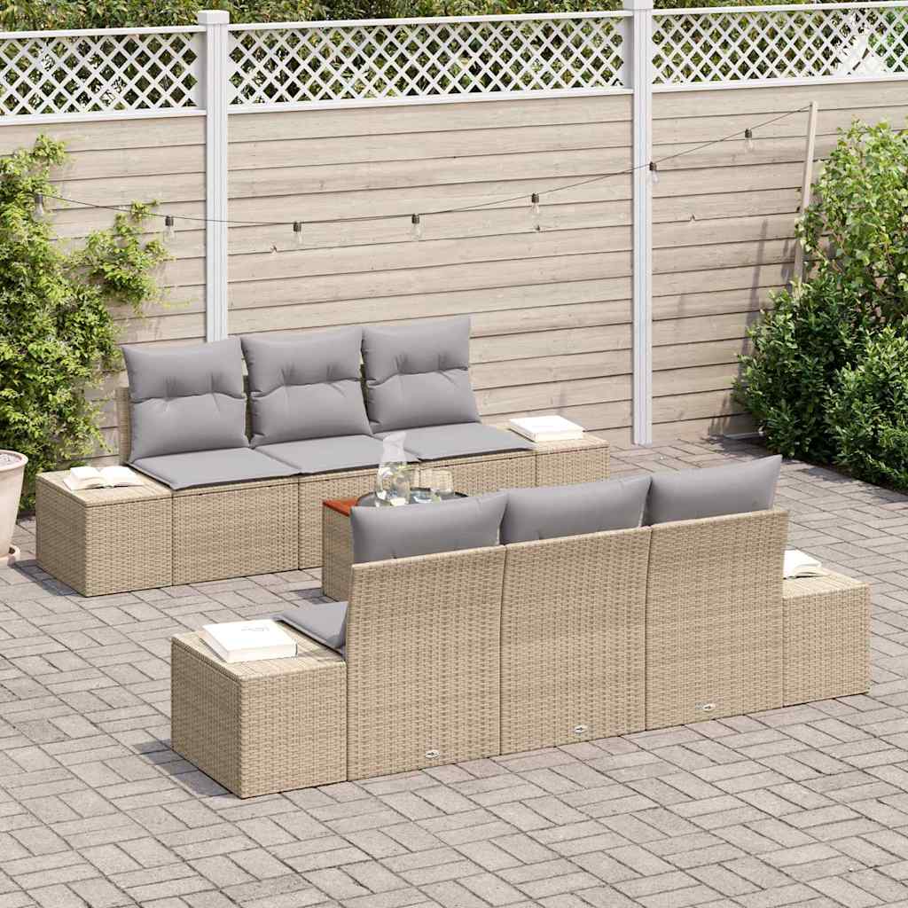 7 piece beige garden sofa set with cushions