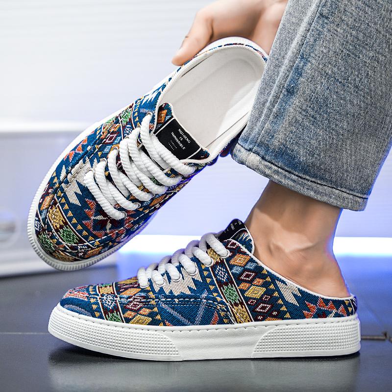 Lace Up Half Shoes For Men Mules Outdoor Sandals Flat Board Shoes Summer Loafers Slippers Man Slides Semi-Drag Mens Casual Shoes